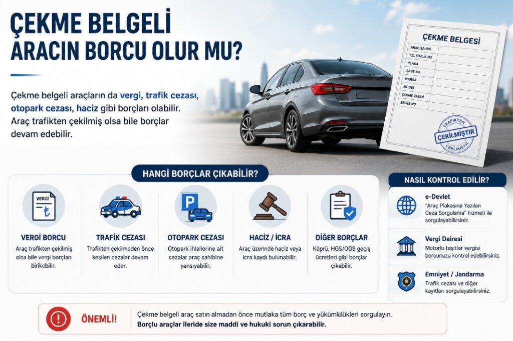 çekme belgeli aracın borcu olur mu