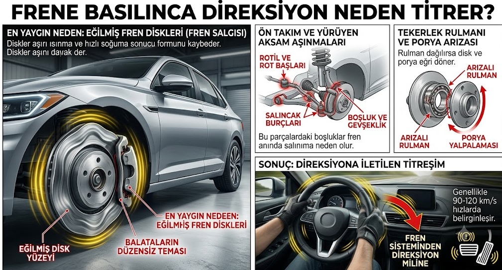 Frene basılınca direksiyon neden titrer