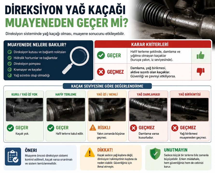 Direksiyon yağ kaçağı muayeneden geçer mi