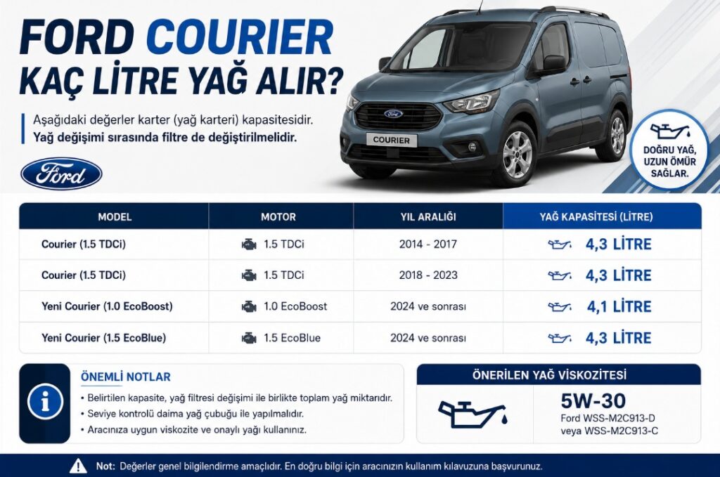 Ford Courier kaç litre yağ alır
