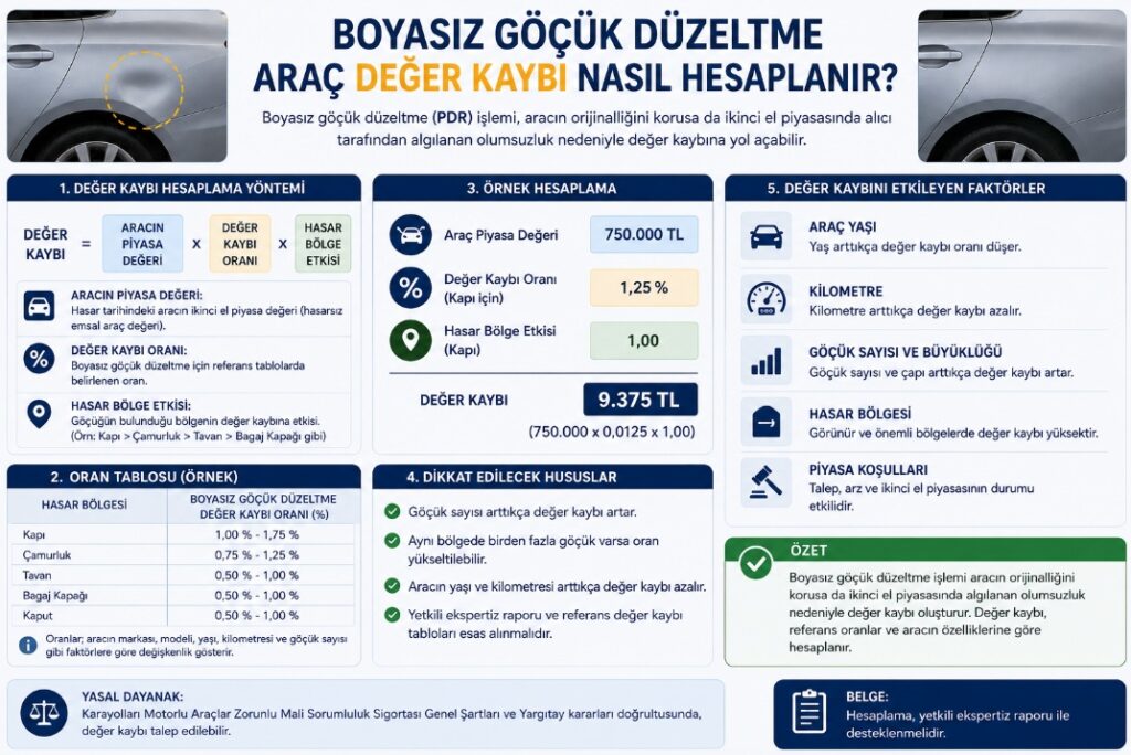 Boyasız göçük düzeltme araç değer kaybı