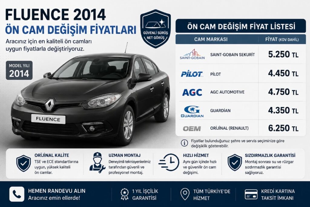Fluence 2014 ön cam fiyatı