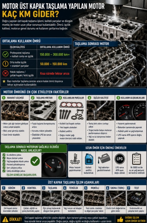 Motor üst kapak taşlama yapılan motor kaç km gider
