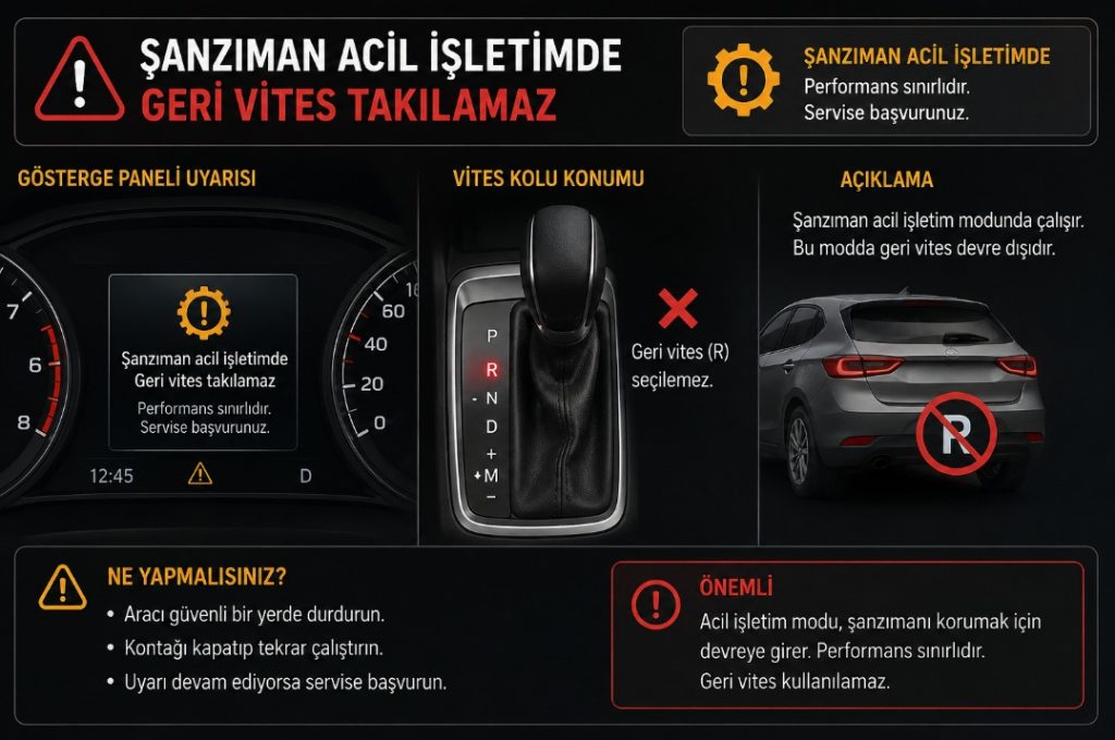 Şanzıman acil işletimde geri vites takılamaz