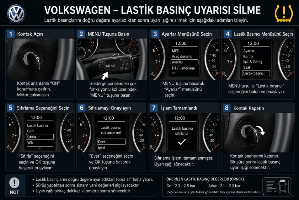 volkswagen lastik basınç uyarısı silme