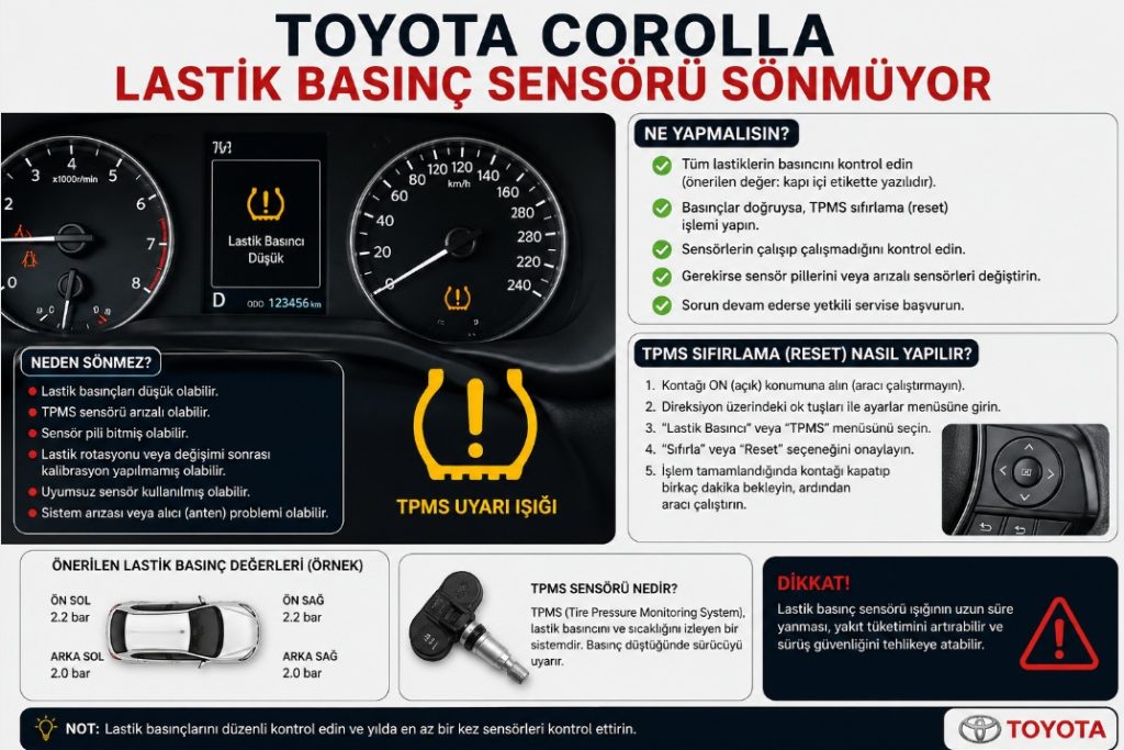Toyota Corolla lastik basınç sensörü sönmüyor
