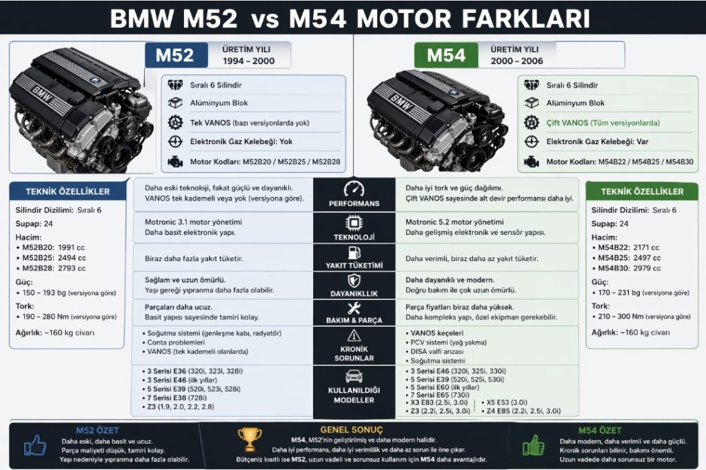 M52 M54 motor farkı