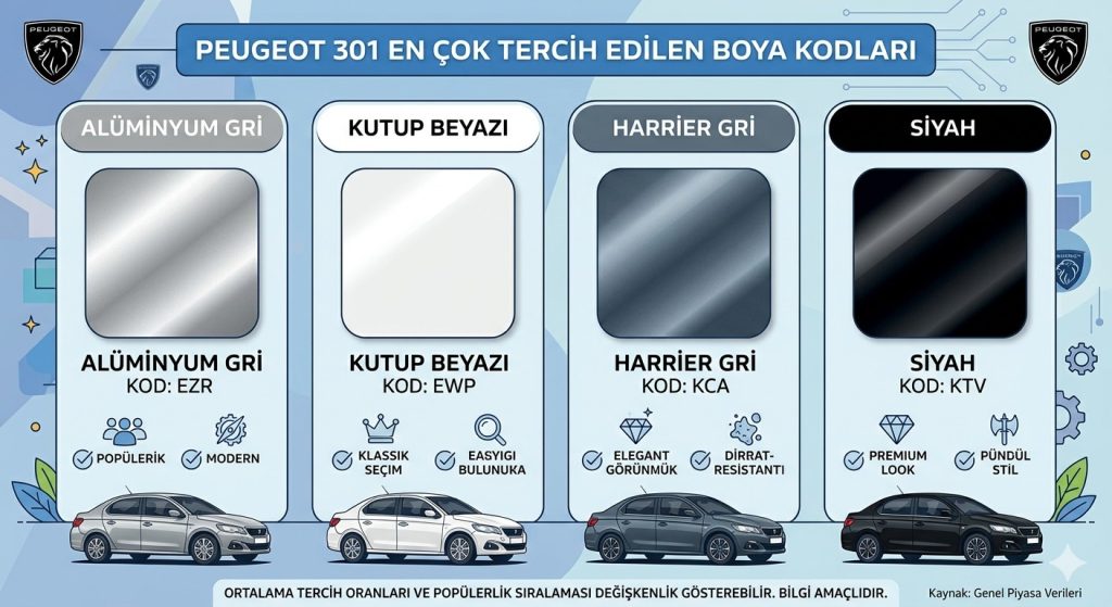 Peugeot 301 En Çok Tercih Edilen Boya Kodları