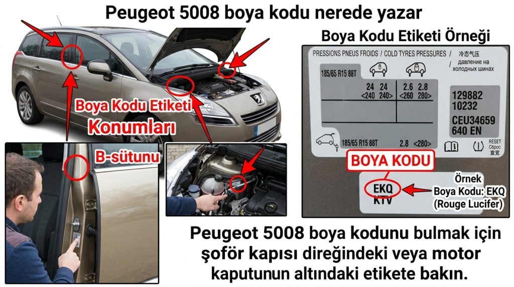 Peugeot 5008 boya kodu nerede yazar