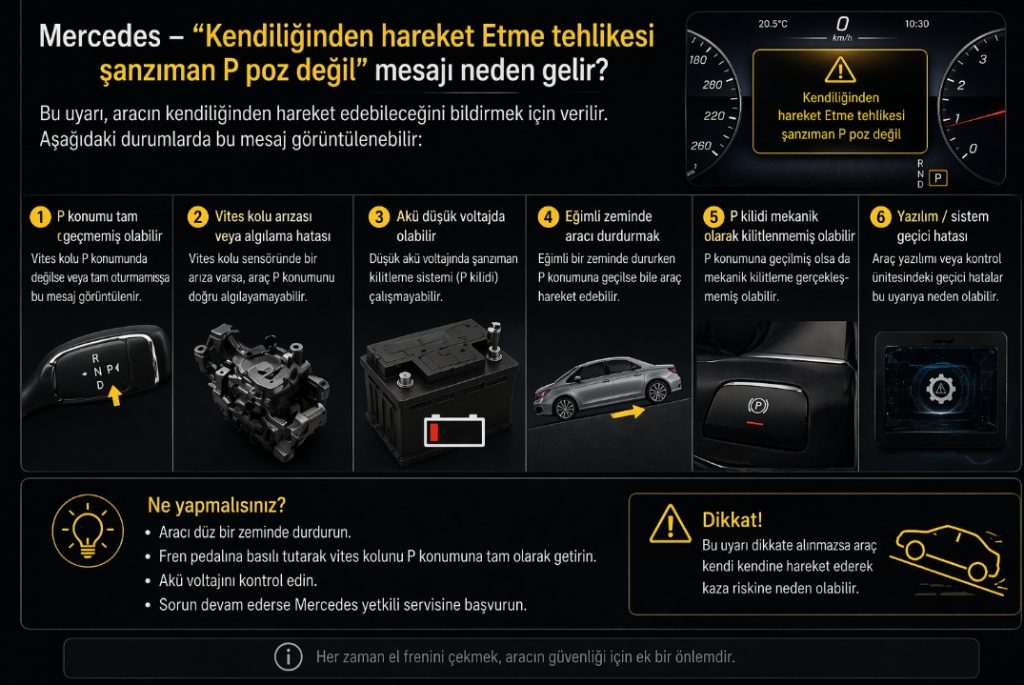 Mercedes Kendiliğinden hareket Etme tehlikesi şanzıman P poz değil
