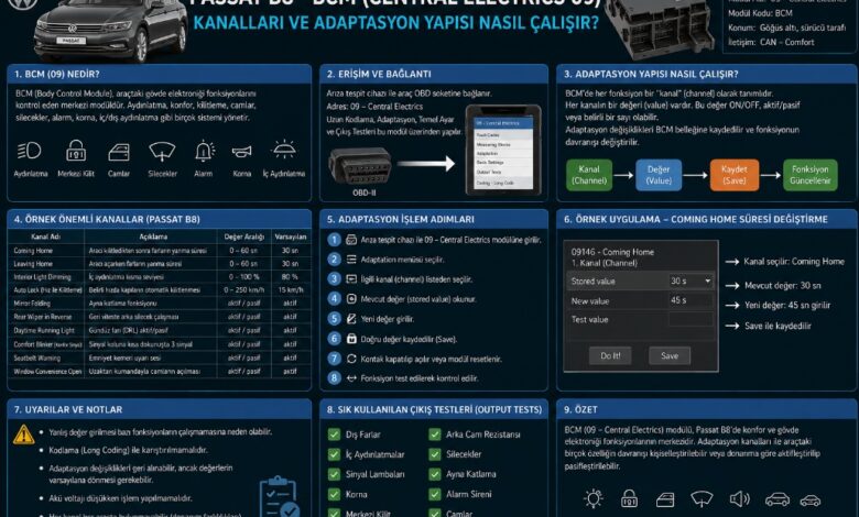 Passat B8 BCM (Central Electrics 09) kanalları ve adaptasyon yapısı nasıl çalışır