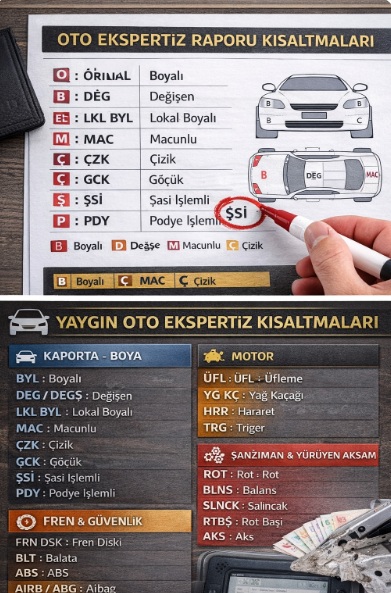 Oto Ekspertiz raporu kısaltmaları